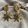 Wholesale Stainless Steel Vacuum Electroplated Geometric Shape Sun Pendant Earrings Retro Totem Style For Women