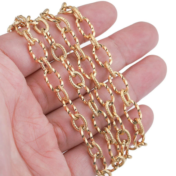 Wholesale Stainless Steel Vacuum Gold Electroplated Spiral Chain For Necklace And Bracelet Hip Hop Style