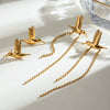 Wholesale Stainless Steel Vintage Geometric Bird Hollow Wings Bead Chain Tassel Ear Clip Earrings Jewelry