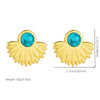 Wholesale Stainless Steel Vintage Geometric Fanshaped Goldplated Inlaid Blue Turquoise Earrings For Women