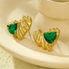 Wholesale Stainless Steel Vintage Peach Heart Inlaid Zircon 18K Gold Electroplated Earrings For Women