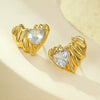 Wholesale Stainless Steel Vintage Peach Heart Inlaid Zircon 18K Gold Electroplated Earrings For Women
