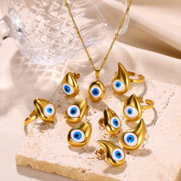 Wholesale Stainless Steel Water Drop Devil's Eye Pendant Set With Ball Bead Chain And Electroplating