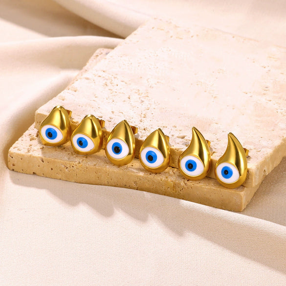 Wholesale Stainless Steel Water Drop Devil's Eye Pendant Set With Ball Bead Chain And Electroplating