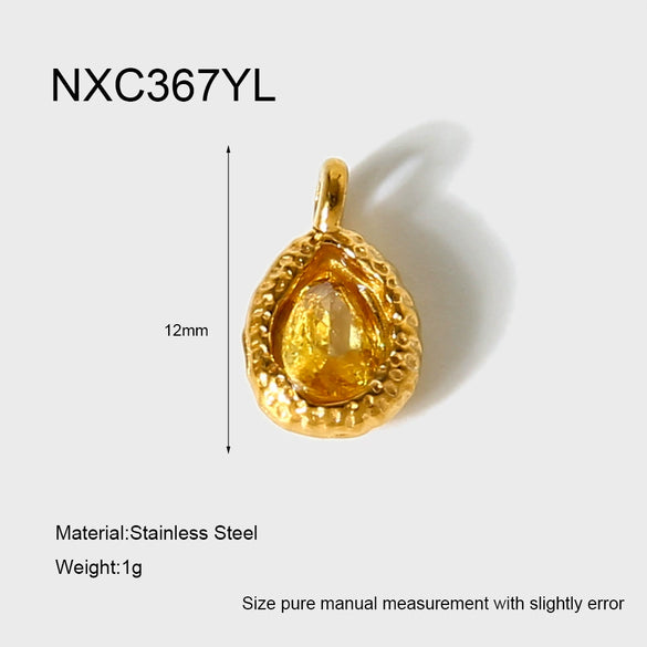 Wholesale Stainless Steel Water Drop Pattern Inlayed 18K Gold Plated Hammered Pendant Jewelry Accessory Charm