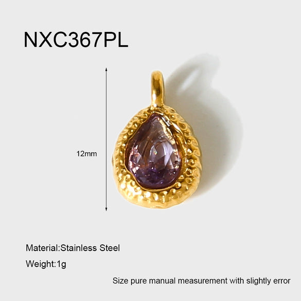 Wholesale Stainless Steel Water Drop Pattern Inlayed 18K Gold Plated Hammered Pendant Jewelry Accessory Charm