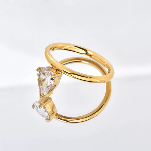 Wholesale Stainless Steel Water Drop Shape Electroplating Women's Ring Minimalist Trendy Accessory