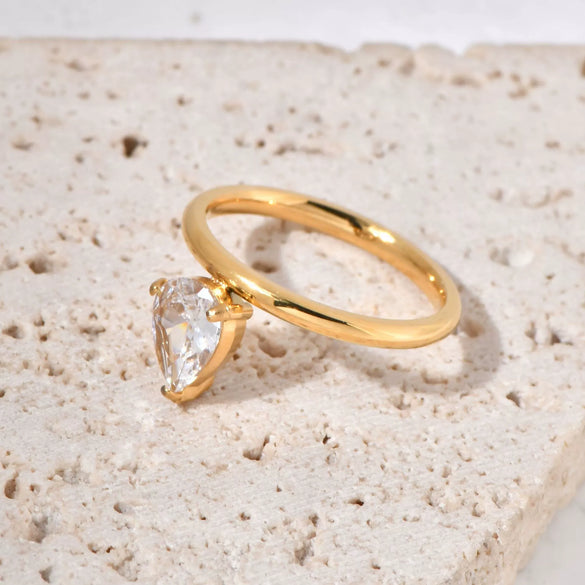 Wholesale Stainless Steel Water Drop Shape Electroplating Women's Ring Minimalist Trendy Accessory