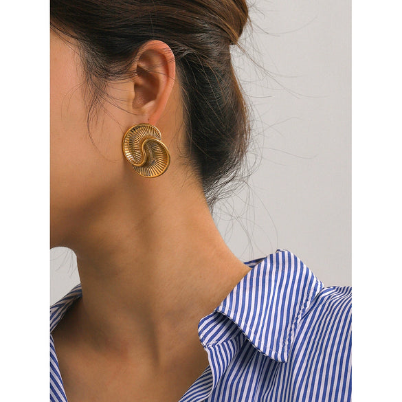 Wholesale Stainless Steel Water Drop Texture Spiral Asymmetric Electroplated Earrings For Women