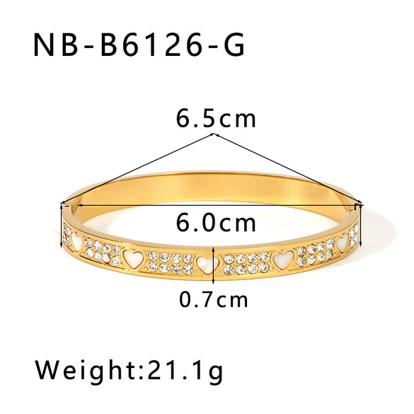 Wholesale Stainless Steel Waterproof Inlaid Zircon White Shell Full Diamond 18K Gold Color Bracelet With 18K Furnace Vacuum Plating