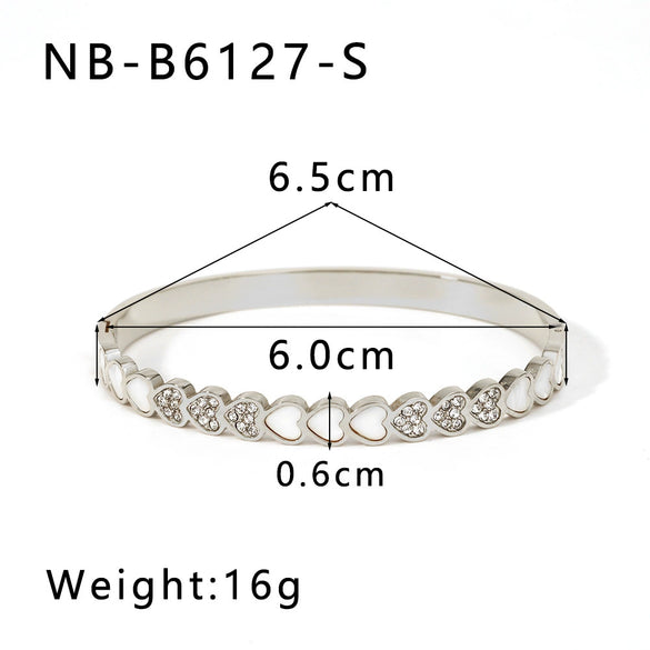 Wholesale Stainless Steel Waterproof Inlaid Zircon White Shell Full Diamond 18K Gold Color Bracelet With 18K Furnace Vacuum Plating
