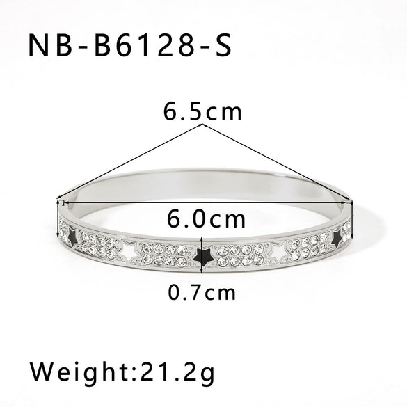 Wholesale Stainless Steel Waterproof Inlaid Zircon White Shell Full Diamond 18K Gold Color Bracelet With 18K Furnace Vacuum Plating