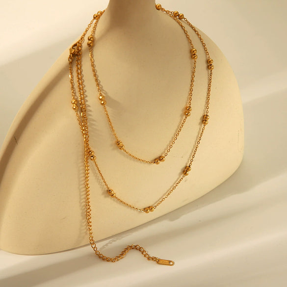 Wholesale Stainless Steel Wave Pattern Multi Layer Bead Waist Chain And Necklace With Electroplating For Women Simple Style