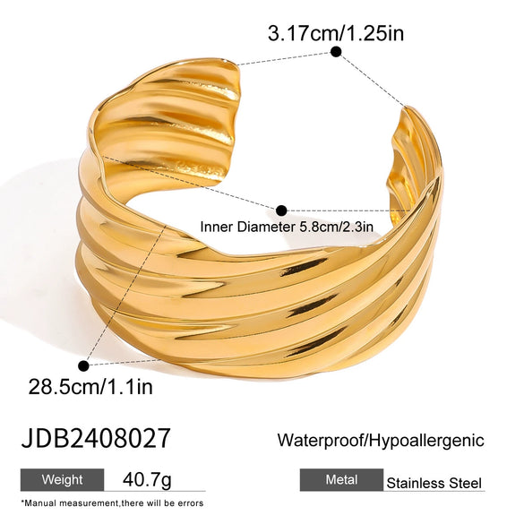 Wholesale Stainless Steel Wavy Open Bracelet With 18K Gold Electroplating Simple Original Design