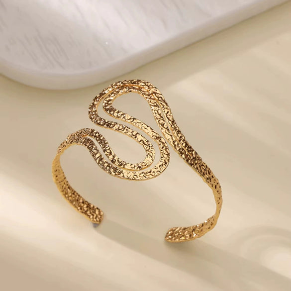 Wholesale Stainless Steel Wide Open Bracelet With Hiphop Style 18K Gold Plated