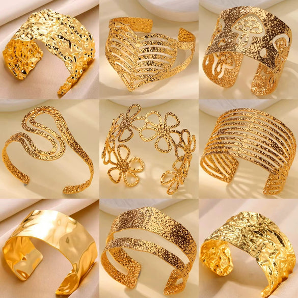 Wholesale Stainless Steel Wide Open Bracelet With Hiphop Style 18K Gold Plated