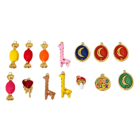 Wholesale Stainless Steel Women's Accessories With Mushroom Giraffe Pattern And Dripping Oil Treatment Necklaces Bracelets Earrings And Charms
