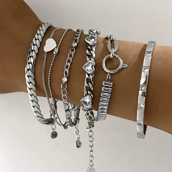 Wholesale Stainless Steel Women's Bracelet Set With Exaggerated Design Sense Wheat Chain Stitching Rhombus Pattern And Electroplating