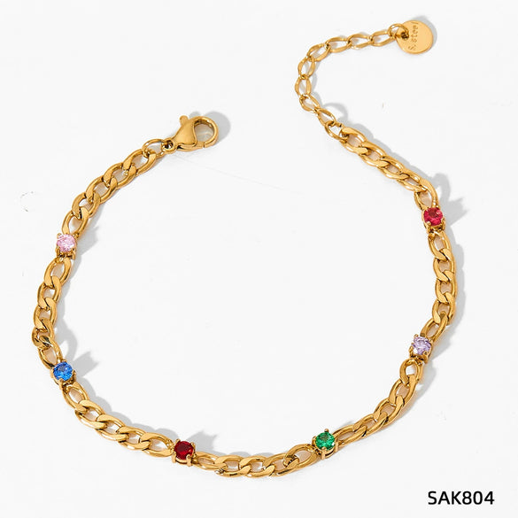 Wholesale Stainless Steel Women's Bracelet Set With Exaggerated Design Sense Wheat Chain Stitching Rhombus Pattern And Electroplating