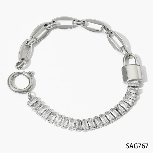 Wholesale Stainless Steel Women's Bracelet Set With Exaggerated Design Sense Wheat Chain Stitching Rhombus Pattern And Electroplating