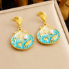 Wholesale Stainless Steel Women's Cartoon Geometric Dripping Oil Ocean Wind Pendant Earrings With Scallop Starfish Shell