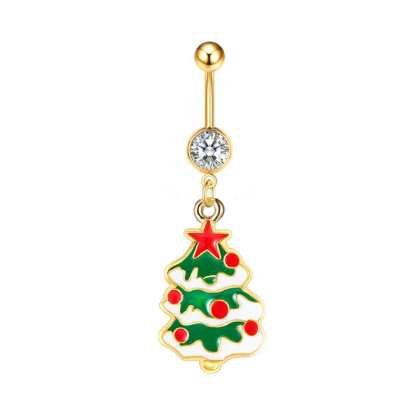 Wholesale Stainless Steel Women's Christmas Navel Ring With Santa Claus Snowflake Elk Pendant Electroplated