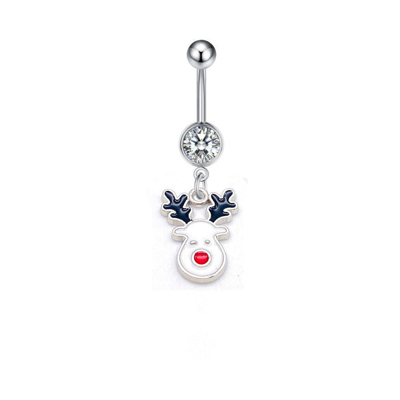 Wholesale Stainless Steel Women's Christmas Navel Ring With Santa Claus Snowflake Elk Pendant Electroplated