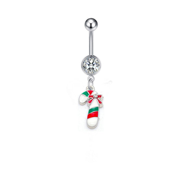 Wholesale Stainless Steel Women's Christmas Navel Ring With Santa Claus Snowflake Elk Pendant Electroplated