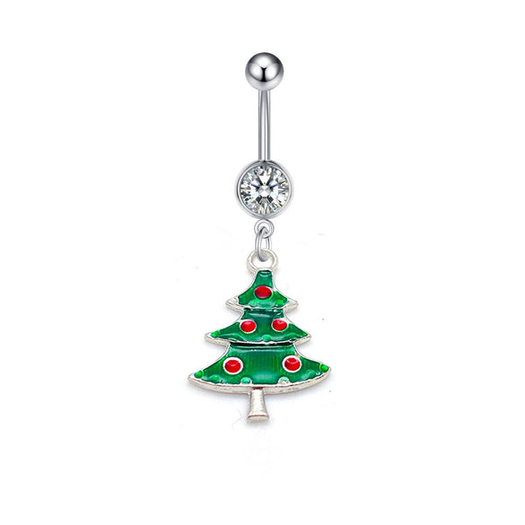 Wholesale Stainless Steel Women's Christmas Navel Ring With Santa Claus Snowflake Elk Pendant Electroplated