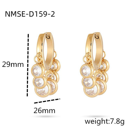 Wholesale Stainless Steel Women's Earrings Fashionable Light Luxury Geometric 18K Vacuum Goldplated With Diamond Embedded