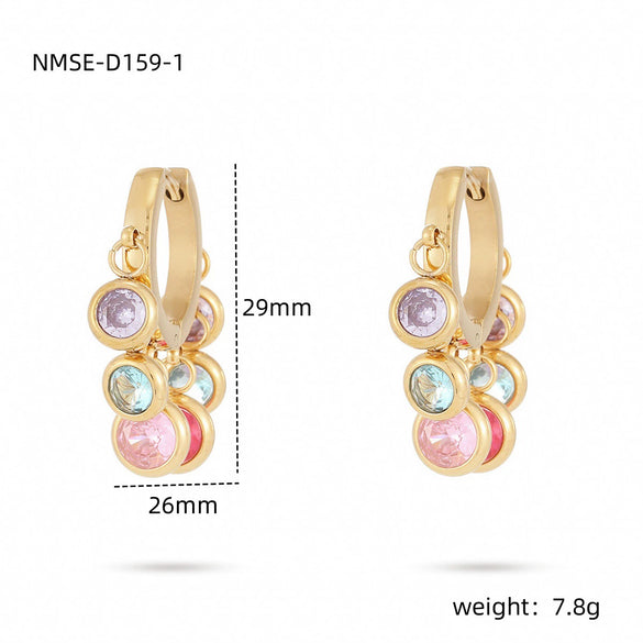 Wholesale Stainless Steel Women's Earrings Fashionable Light Luxury Geometric 18K Vacuum Goldplated With Diamond Embedded