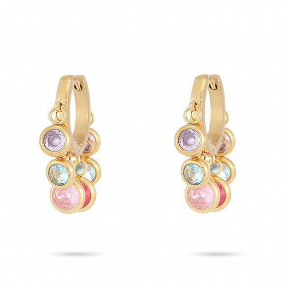 Wholesale Stainless Steel Women's Earrings Fashionable Light Luxury Geometric 18K Vacuum Goldplated With Diamond Embedded