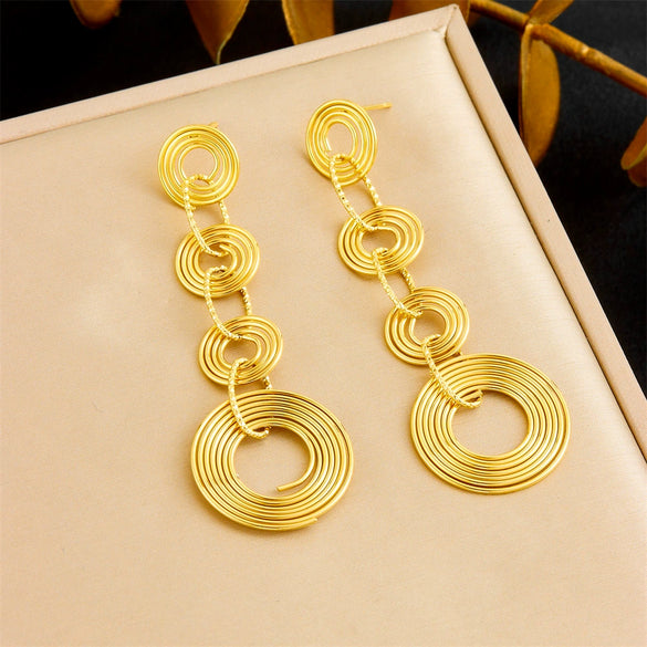 Wholesale Stainless Steel Women's Earrings Gold Plated Love Tassel With Heart Drop Geometric Pattern