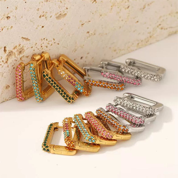 Wholesale Stainless Steel Women's Earrings Inlaid With White Stones Geometric Ushape Highend Niche Electroplated And Haoshi Inlaid