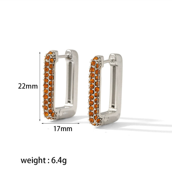 Wholesale Stainless Steel Women's Earrings Inlaid With White Stones Geometric Ushape Highend Niche Electroplated And Haoshi Inlaid