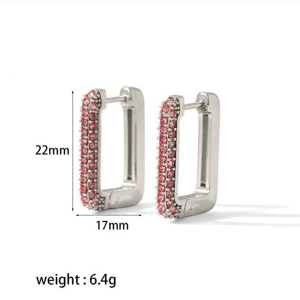 Wholesale Stainless Steel Women's Earrings Inlaid With White Stones Geometric Ushape Highend Niche Electroplated And Haoshi Inlaid