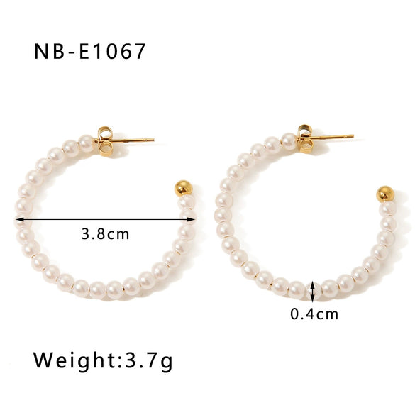 Wholesale Stainless Steel Women's Earrings Inlaid With Zircon Rice Beads C Shaped Geometric 18K Vacuum Plated In Furnace