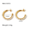Wholesale Stainless Steel Women's Earrings Inlaid With Zircon Rice Beads C Shaped Geometric 18K Vacuum Plated In Furnace