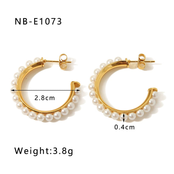 Wholesale Stainless Steel Women's Earrings Inlaid With Zircon Rice Beads C Shaped Geometric 18K Vacuum Plated In Furnace
