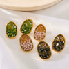 Wholesale Stainless Steel Women's Earrings With Inlaid Color Zircon In Irregular Shape And Geometric Pattern 18K Vacuum Plated In Furnace