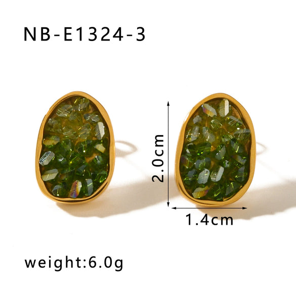 Wholesale Stainless Steel Women's Earrings With Inlaid Color Zircon In Irregular Shape And Geometric Pattern 18K Vacuum Plated In Furnace