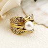 Wholesale Stainless Steel Women's Exaggerated Elegant Ring With Pearl Diamond In French Retro Style And Electroplating Treatment
