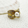 Wholesale Stainless Steel Women's Exaggerated Elegant Ring With Pearl Diamond In French Retro Style And Electroplating Treatment