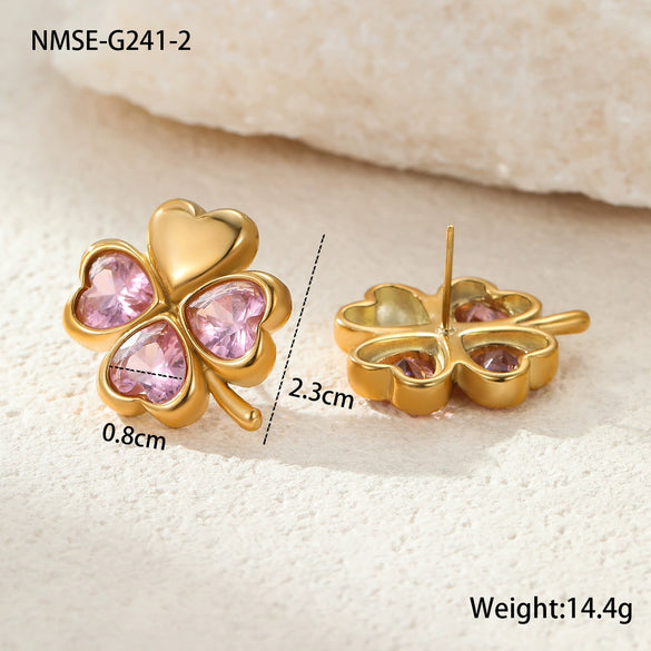 Wholesale Stainless Steel Women's Fashion Earrings With Flower And Geometric Pattern And Electroplating Design