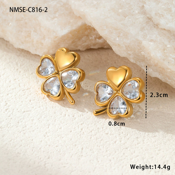 Wholesale Stainless Steel Women's Fashion Earrings With Flower And Geometric Pattern And Electroplating Design