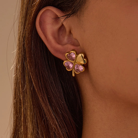 Wholesale Stainless Steel Women's Fashion Earrings With Flower And Geometric Pattern And Electroplating Design