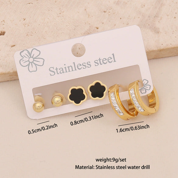 Wholesale Stainless Steel Women's Fashion Earrings With Geometric Square Heart Flower And Drop Shapes Set With Diamonds