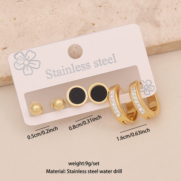Wholesale Stainless Steel Women's Fashion Earrings With Geometric Square Heart Flower And Drop Shapes Set With Diamonds