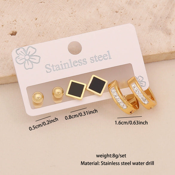 Wholesale Stainless Steel Women's Fashion Earrings With Geometric Square Heart Flower And Drop Shapes Set With Diamonds