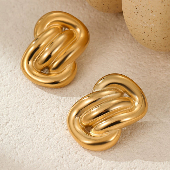 Wholesale Stainless Steel Women's Fashion Geometric Wave Electroplated Earrings